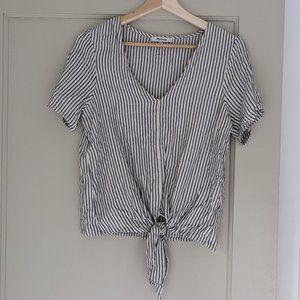 Madewell Striped Short-Sleeve Top with Knot Tie, Size XS